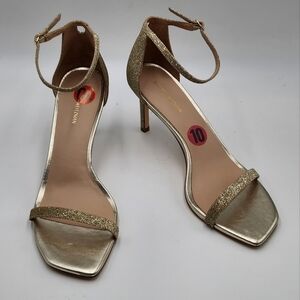 *Nwob Stuart Weitzman Nudistcurve Womens gold glitter ankle strap sandals 10M